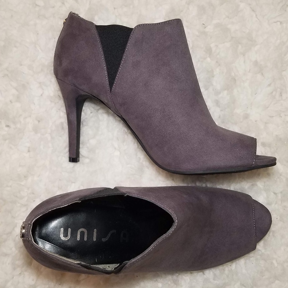 Unisa Gray Multifabric Peep-toe Booties with Heel